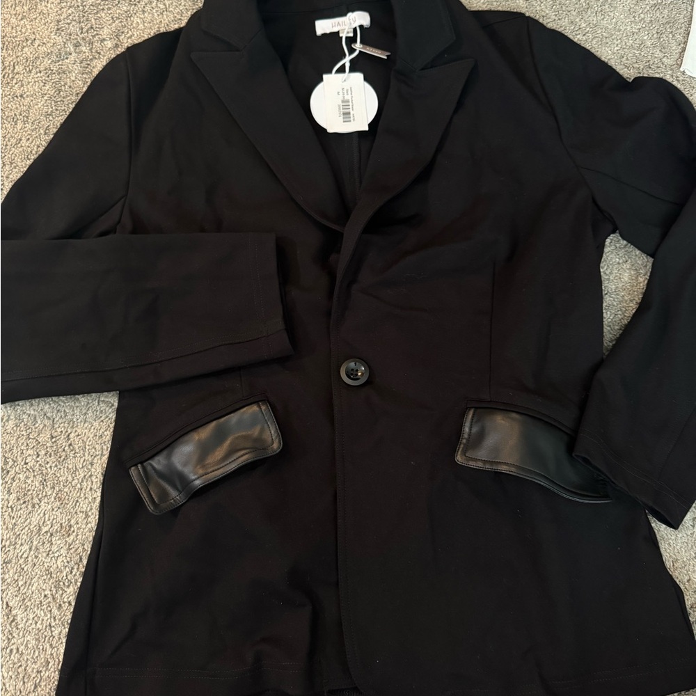 Black Blazer with Leather Accents